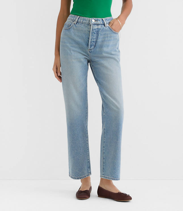 Rivete Petite Curvy High Rise Straight Jeans in Vintage Mid Wash