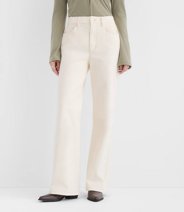 Rivete Petite High Rise Wide Leg Jeans in Ivory