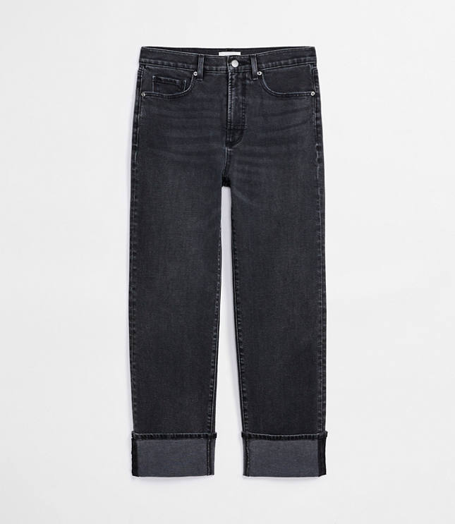 Rivete Curvy Cuffed High Rise Straight Jeans in Noir Wash