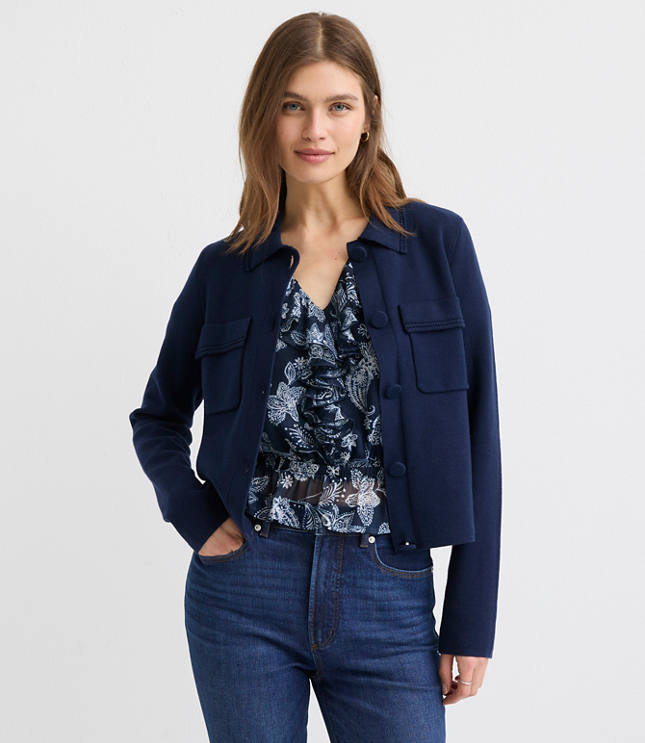 Petite Embroidered Trim Sweater Jacket