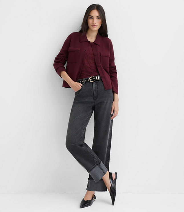 Petite Embroidered Trim Sweater Jacket