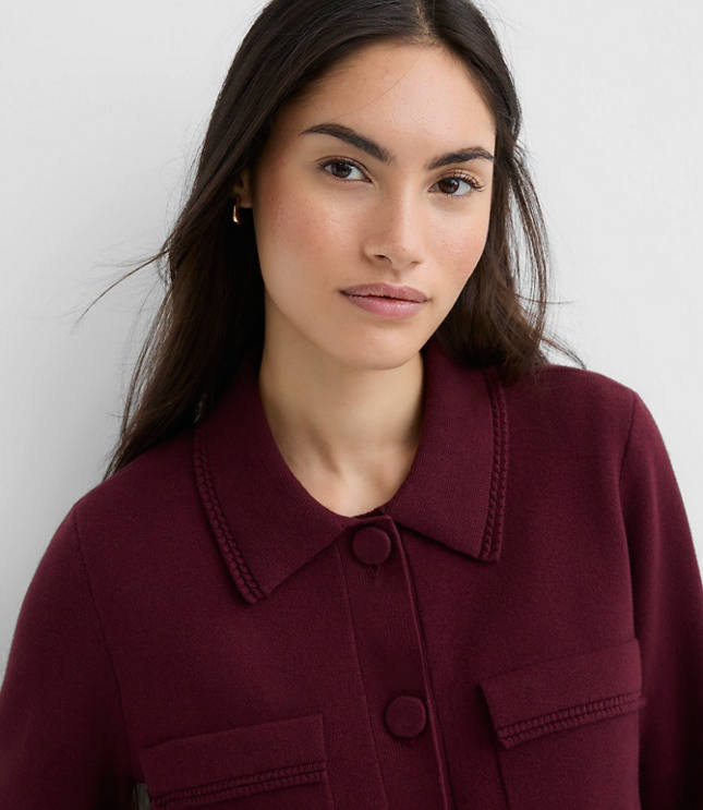 Petite Embroidered Trim Sweater Jacket