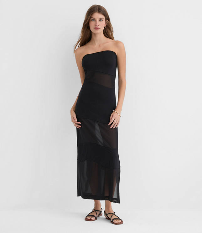 LOFT Beach Mesh Mixed Media Strapless Maxi Dress