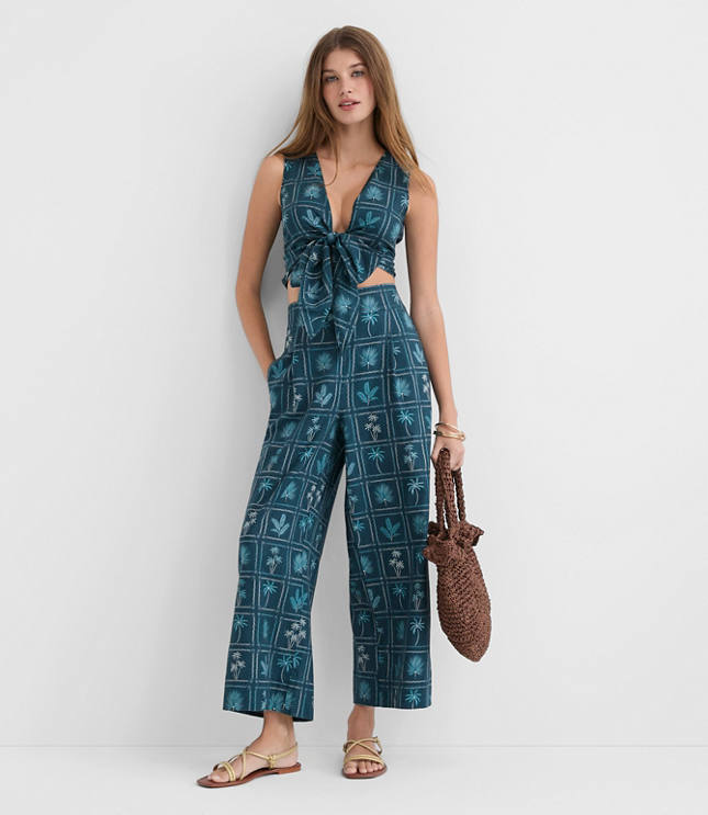 LOFT Beach Palm Linen Cotton Wide Leg Pants