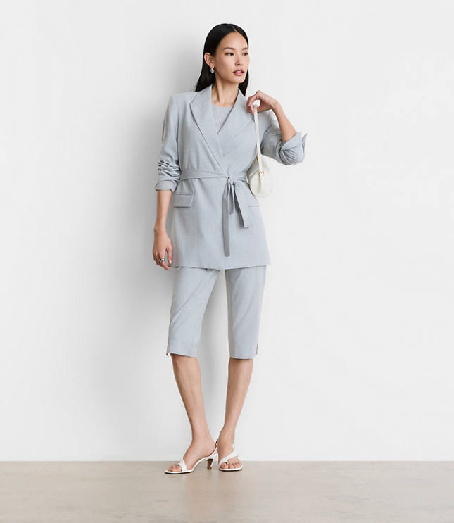 Petite LOFT Versa Seasonless Stretch Tie Waist Blazer Heather