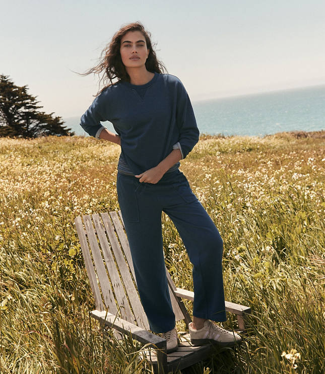 Haven Well Within Indigo Washed Cotton Fleece Crewneck Pullover