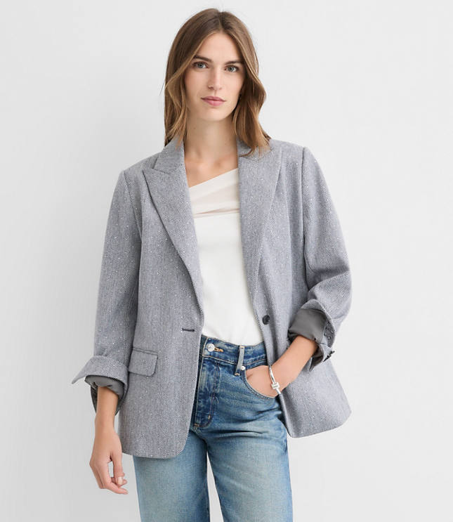 Brushed Herringbone Knit Blazer Coat