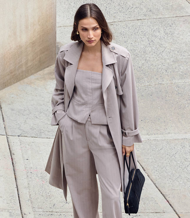 Petite LOFT Versa Seasonless Stretch Trench Coat in Stripe