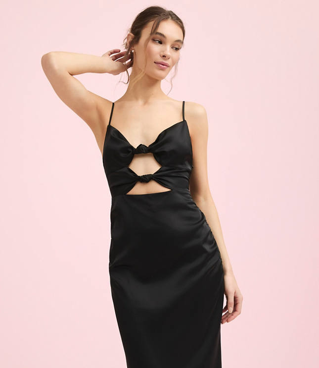 Lately Satin Knotted Cutout Midi Dress
