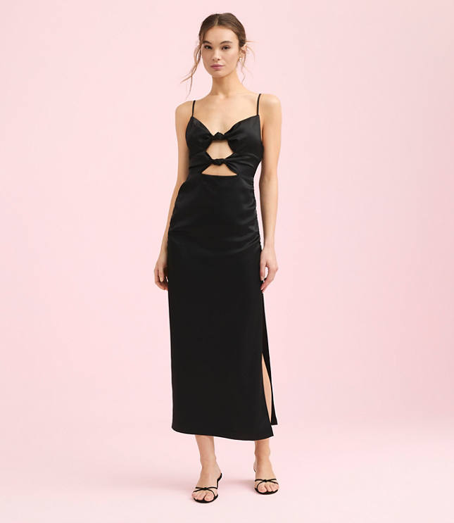 Lately Satin Knotted Cutout Midi Dress