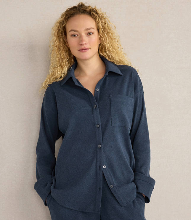 Haven Well Within Organic Cotton Rib Knit Relaxed Button Down Top