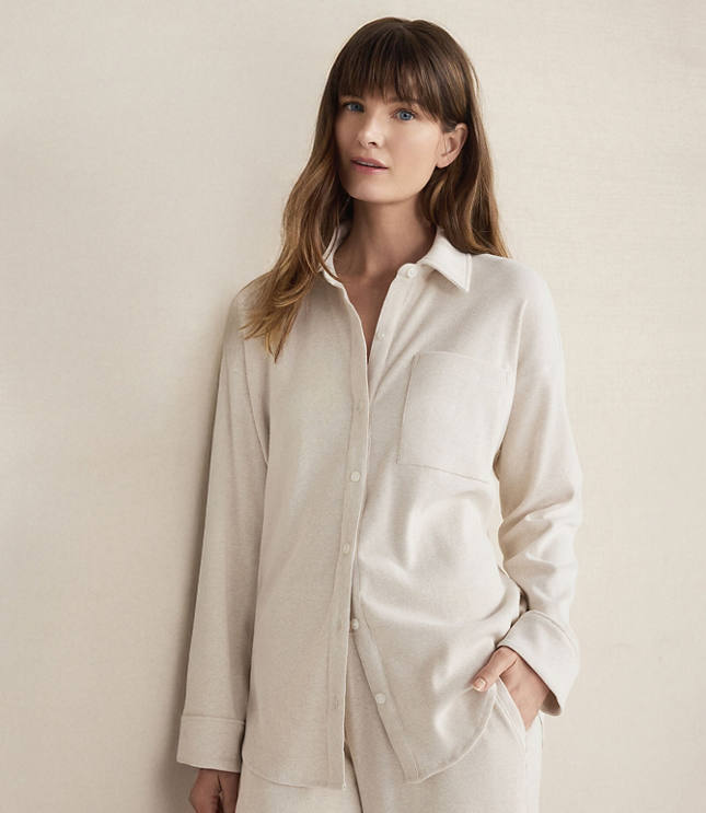 Haven Well Within Organic Cotton Rib Knit Relaxed Button Down Top