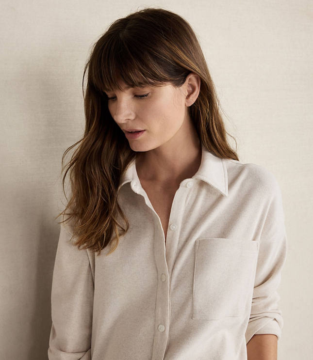 Haven Well Within Organic Cotton Rib Knit Relaxed Button Down Top