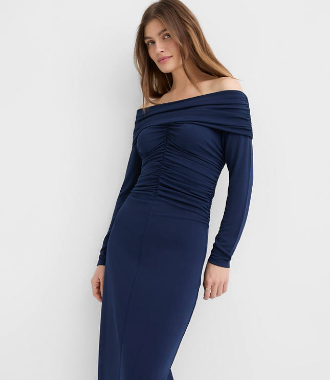 Ruched Off The Shoulder Midi Dress