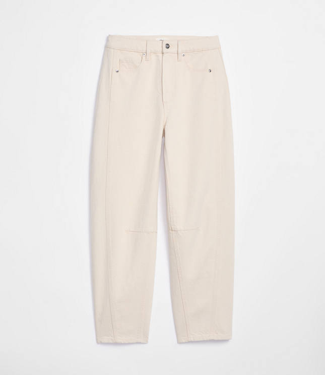 Rivete Seamed High Rise Barrel Jeans in Ivory