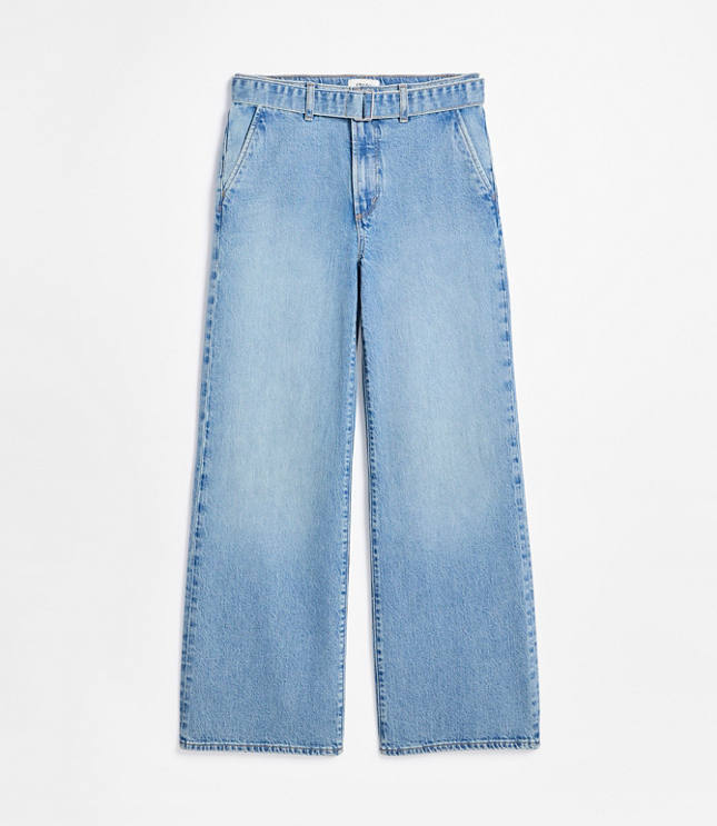 Rivete Petite Curvy Belted High Rise Wide Leg Jeans in Light Wash