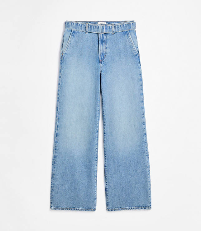 Rivete Belted High Rise Wide Leg Jeans in Light Wash