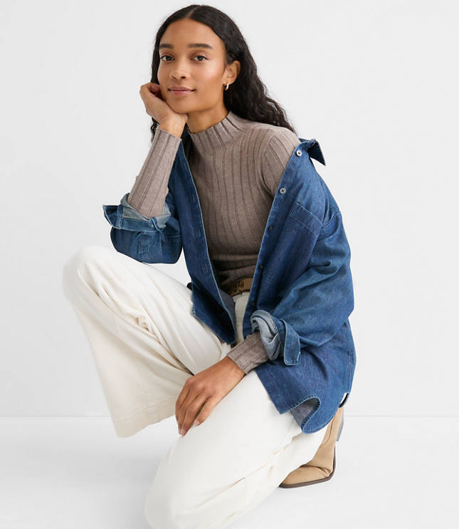 Heathered Ribbed Mock Neck Sweater