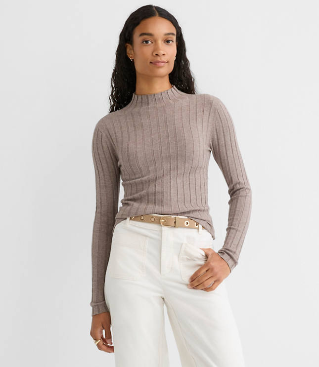 Heathered Ribbed Mock Neck Sweater