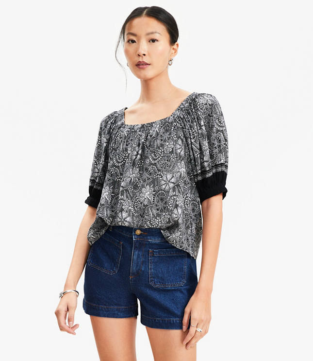 Deco Smocked Square Neck Blouse