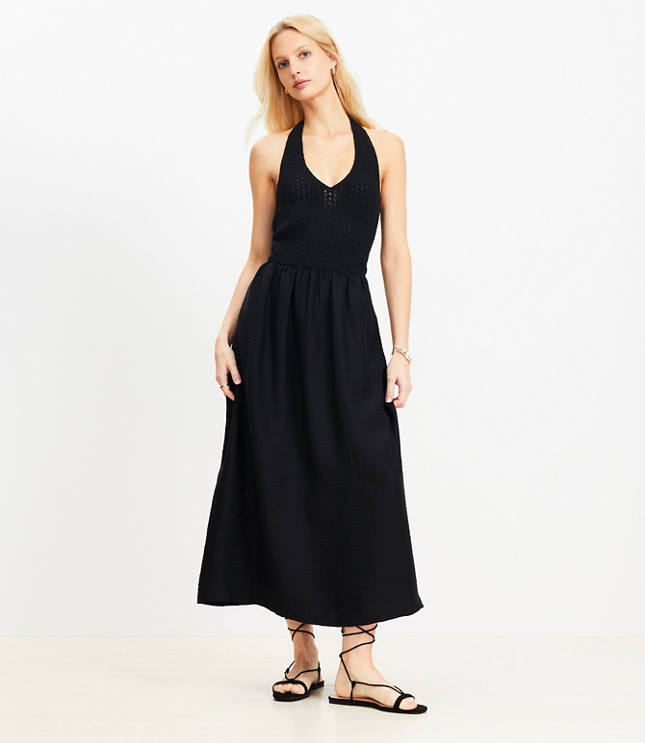 Petite Crochet Halter Midi Dress