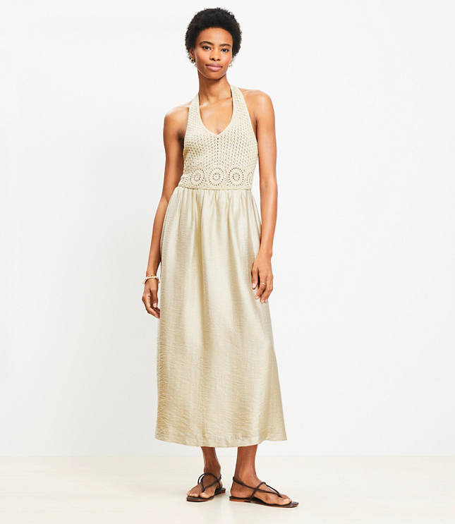 Petite Crochet Halter Midi Dress
