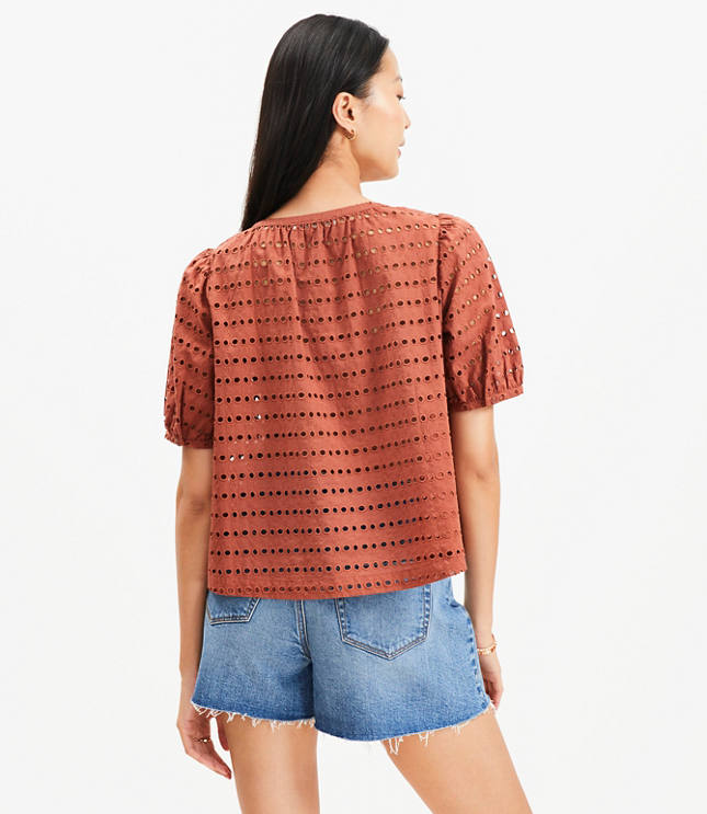 Petite Eyelet Bubble Sleeve Blouse