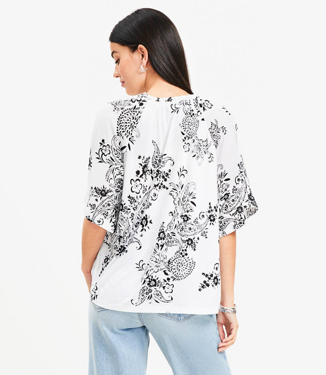 Garden Tie Neck Mixed Media Blouse