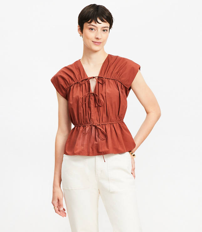 Poplin Tie Peplum Top