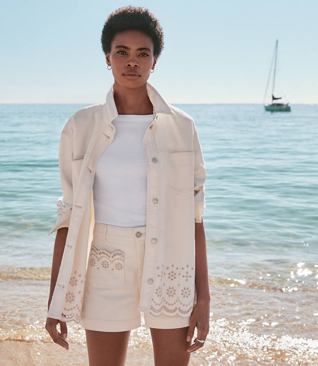 Loft Petite Denim Eyelet Jacket