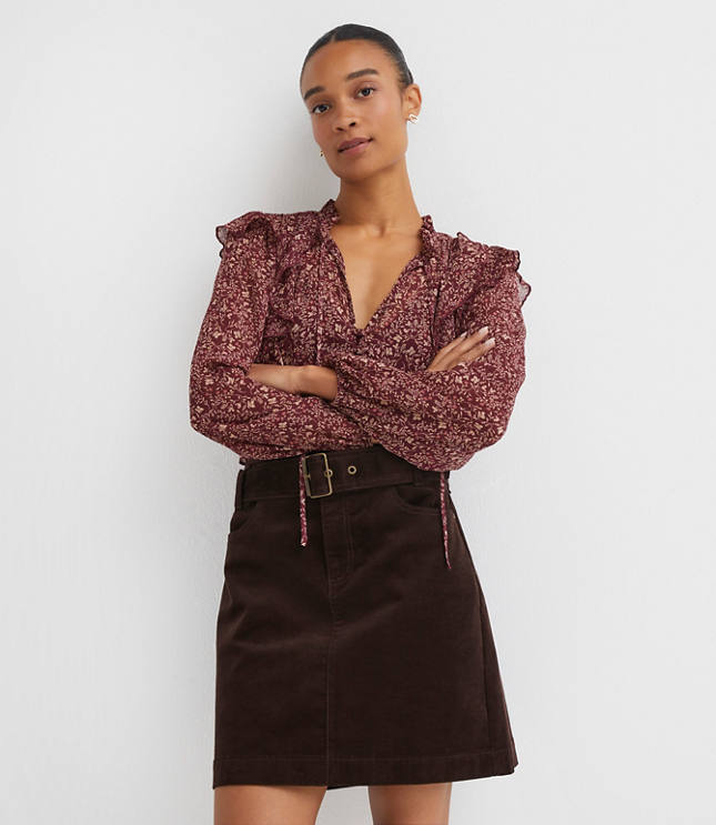 Brushed Corduroy Belted Mini Pocket Skirt