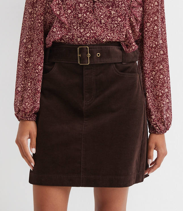 Brushed Corduroy Belted Mini Pocket Skirt