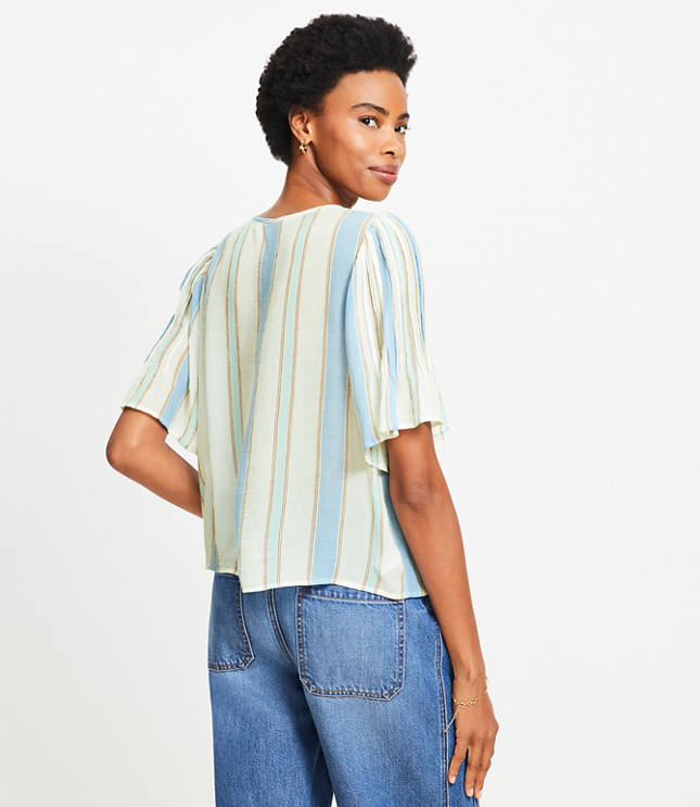 Petite Stripe Pleated Sleeve Blouse