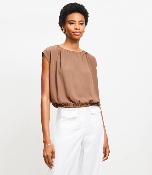 Loft Petite Bubble Hem Mixed Media Top