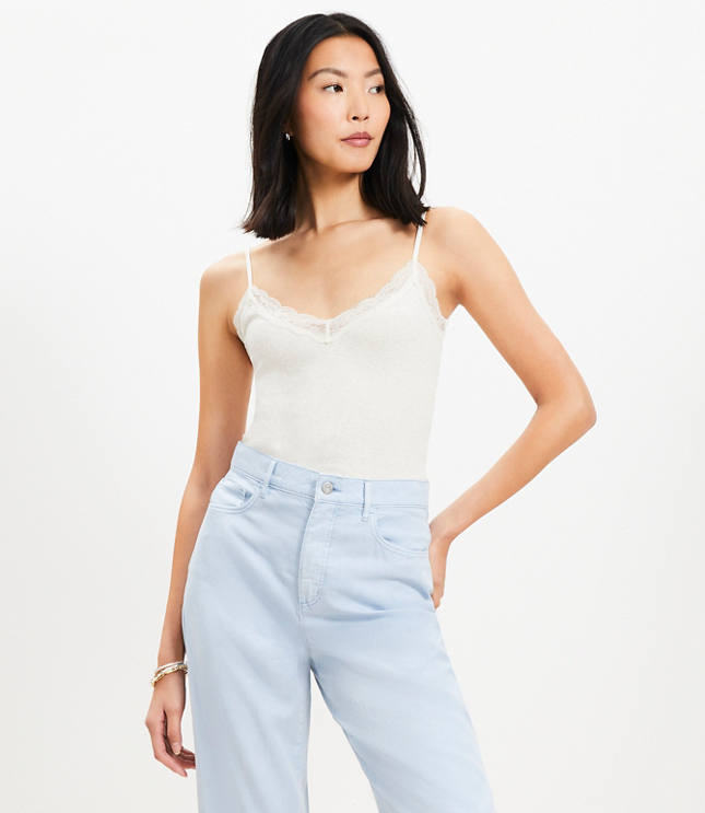 Heathered Lace Trim Ribbed Cami