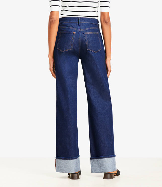 Petite Curvy Cuffed High Rise Wide Leg Jeans in Rinse Wash