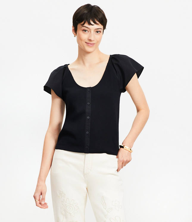 Flutter Sleeve Mixed Media Top