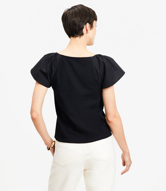 Flutter Sleeve Mixed Media Top