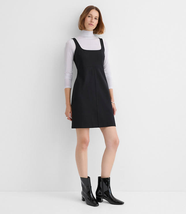 Topstitched Ponte Square Neck Dress