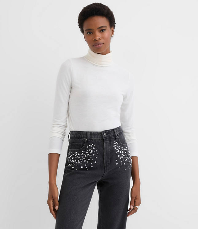 Heathered Jersey Turtleneck Top