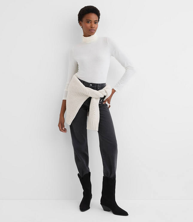 Heathered Jersey Turtleneck Top
