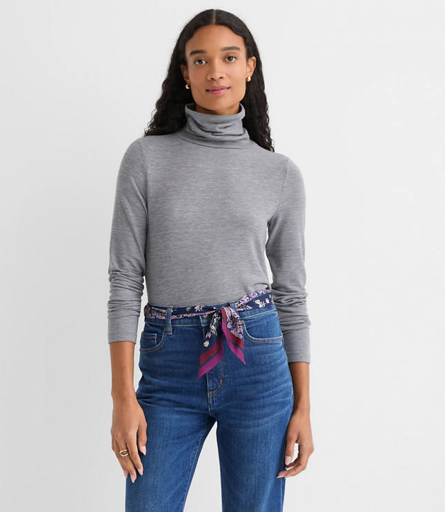 Heathered Jersey Turtleneck Top