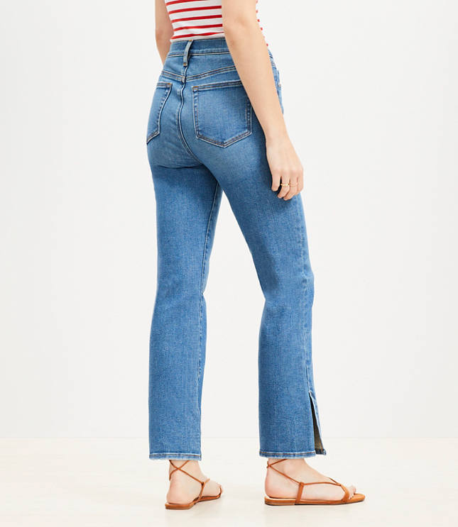 Petite Curvy Vent Hem High Rise Kick Crop Jeans in Medium Vintage Indigo Wash