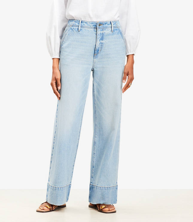 Petite Curvy High Rise Wide Leg Jeans in Vintage Light Indigo Wash
