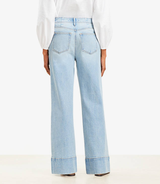 Petite Curvy High Rise Wide Leg Jeans in Vintage Light Indigo Wash