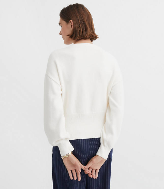 Ribtrim Blouson V-Neck Cardigan