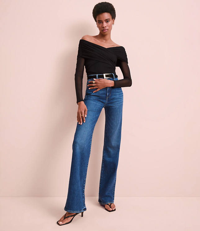 High Rise Relaxed Flare Jeans Medium Wash