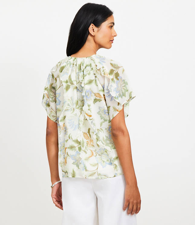 Petite Floral Ruffle Flutter Sleeve Top