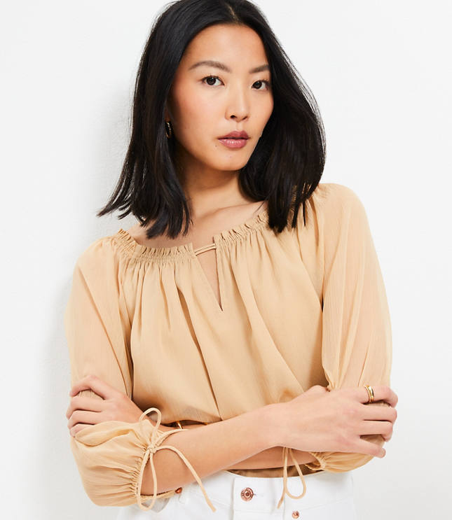Petite Tie Cuff Off The Shoulder Blouse