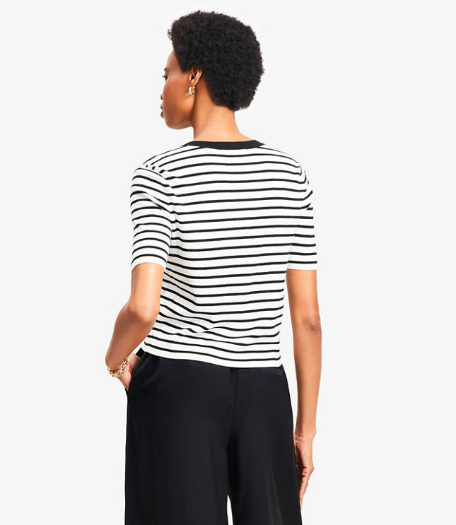 Petite Stripe Ribbed Short Sleeve Cardigan